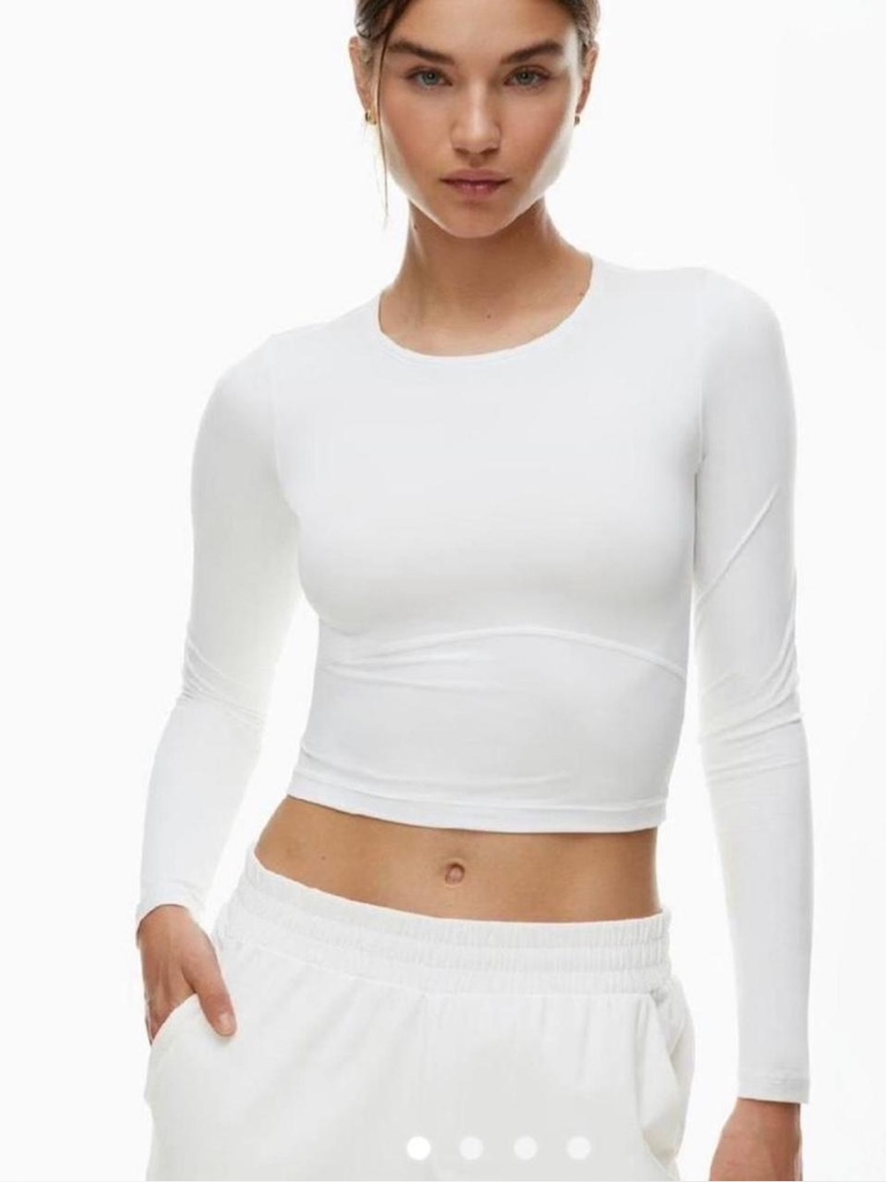 White Long-Sleeve Crop Top by TNA Aritzia